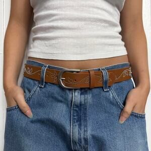 Brown floral studded silver western MENS1